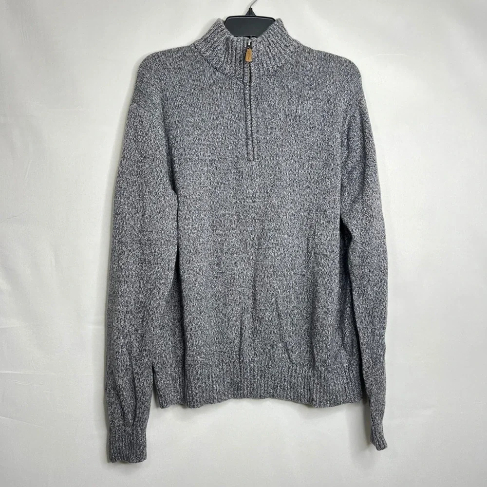 St. John's Bay Gray Quarter Zip Sweater‎ Mens Large Marled Cotton Pullover